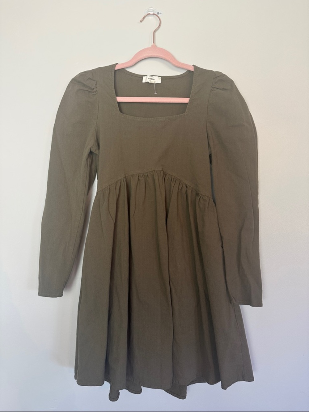 entro Olive Green Square-Neck Long-Sleeve Casual Dress